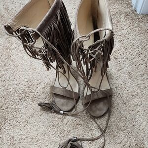 Fringe Suede Sandals - Brown